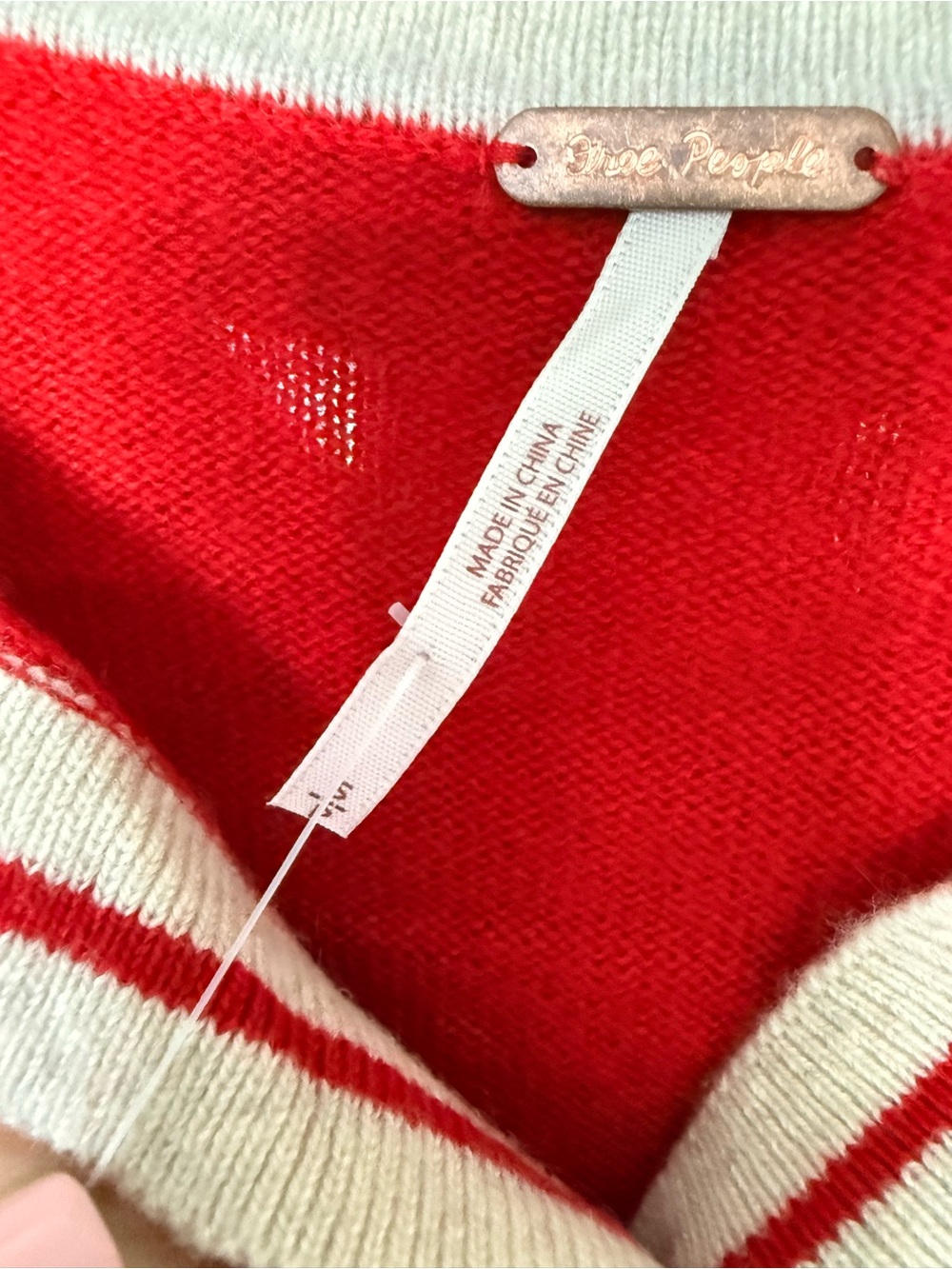 Free People Red Cashmere Sweater with Cream Trim - Picture 3 of 7
